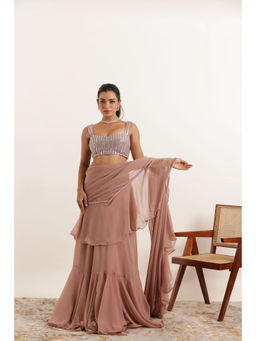 DEASHA INDIA - Ameera Mauve Chiku Ruffle Pre Draped Saree with Stitched Blouse