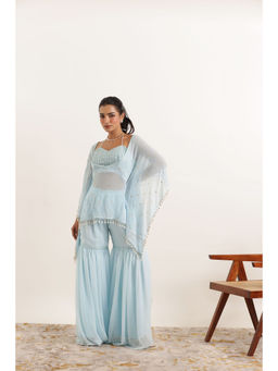 DEASHA INDIA - Arya Powder Blue Kaftan Style Top with Sharara and Bustier (Set of 3)