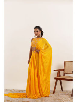 DEASHA INDIA - Niara Yellow Pure Silk Pre Draped Saree with Stitched Blouse