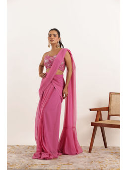 DEASHA INDIA - Vedika Pink Pre Draped Ruffle with Stitched Blouse