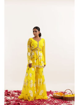 DEASHA INDIA - Lehar Yellow Hand Painted Floral Coord Set (Set of 2)