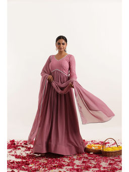 DEASHA INDIA - Dhara Mauve Mirror Work Anarkali with Dupatta (Set of 2)