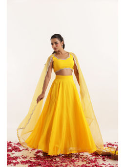DEASHA INDIA - Kavya Yellow Detailed Lehenga with Blouse and Dupatta (Set of 3)