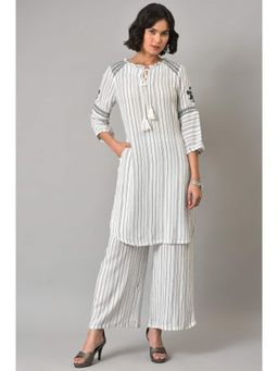 W - Women Yellow Floral Print Rayon A-Line Kurta With Parallel Pant