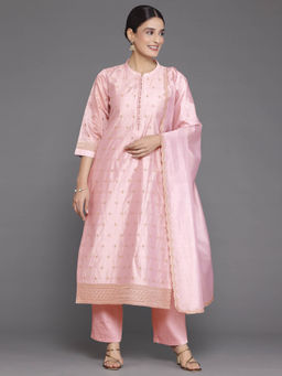 Libas - Womens Pink Zari Embroidered Kurta with Pant and Dupatta (Set of 3)