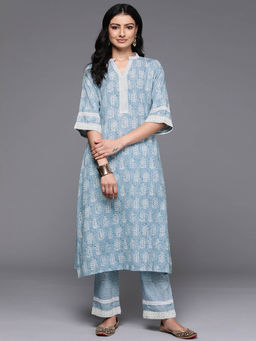 Libas - Womens Blue Embroidered Printed Kurta with Pant (Set of 2)
