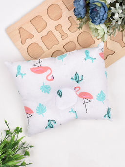 Moms Home - Organic Cotton New Born Baby Double Sided Pillow Flamingo 0-6 Month