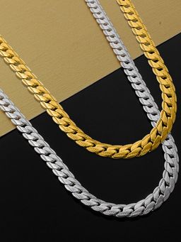 OOMPH - Silver and Gold Tone Snake Chain Stainless Steel Fashion Necklace- Set of 2