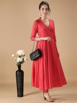HANDME - Elegant Red Premium Self-design Cotton Angrakha Set