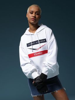 Tommy Hilfiger - White F1 Cadillac Regular Fit Cotton Hooded Neck Sweatshirt