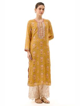 Gopi Vaid - Dhara Mustard Embroidery Kurta