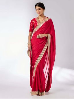 Gopi Vaid - Anisha Red Embroidered Aree with Stitched Blouse