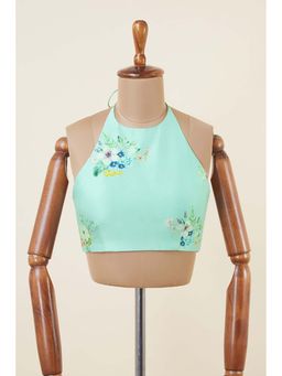Dressfolk - Rise Botanical Blue Halter-Neck Chanderi Stitched Blouse