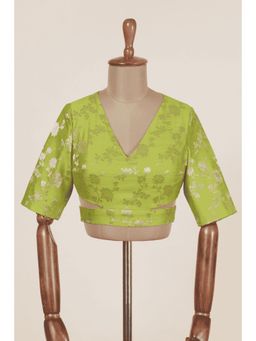 Dressfolk - Zumea Parrot Green Banarasi Brocade Cutouts Stitched Blouse