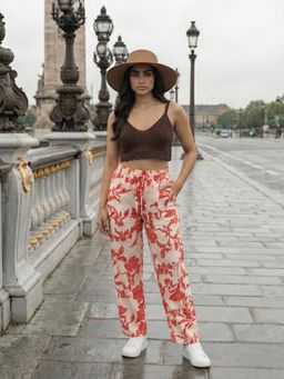 Zuri - Red Frilled High Rise Wrinkle Free Flared Pant