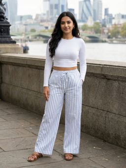 Zuri - Blue Stripped High Rise Parallel Pant