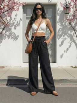 Zuri - Black High Rise Paperbag Waist Wide Leg Pant