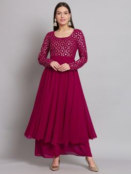 Poshak Hub - Women Pink Georgette Foil Print Anarkali Kurta