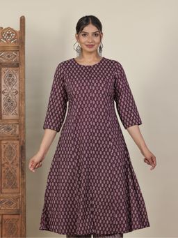 ARAMYA - Wine Soft Cotton A-Line Butti Print Kurta