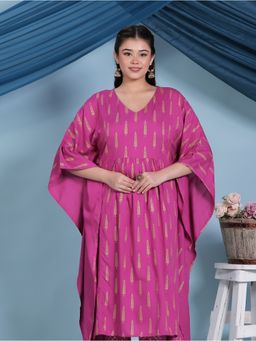 ARAMYA - Magenta Viscose Gold Foil Print Kurta