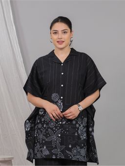 ARAMYA - Black Soft Cotton Placement Print Kurta