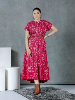 ARAMYA - Pink Soft Cotton Abstract Print Kurta