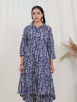 ARAMYA - Indigo Soft Cotton High Low Butta Print Kurta