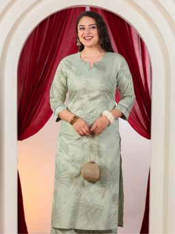 ARAMYA - Green Poly Chanderi Straight Gold Foil Print Kurta