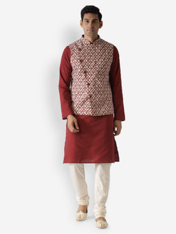 KISAH - Men White Kurta Jacket (Set of 3)