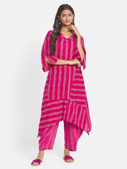 Fabindia - Pink Cotton Printed Slim Fit Kurta
