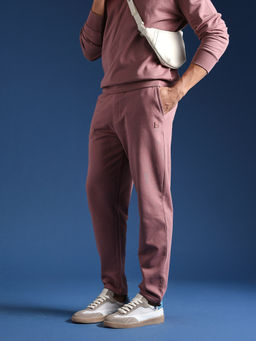 The Bear House - Men Solid Cotton Relaxed Fit Mauve Trackpant