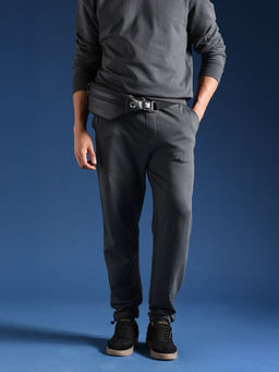 The Bear House - Men Solid Cotton Relaxed Fit Grey Trackpant