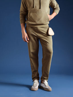 The Bear House - Men Solid Cotton Relaxed Fit Olive Trackpant