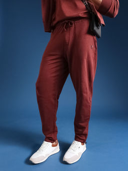 The Bear House - Men Solid Cotton Relaxed Fit Maroon Trackpant