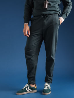 The Bear House - Men Solid Cotton Relaxed Fit Green Trackpant