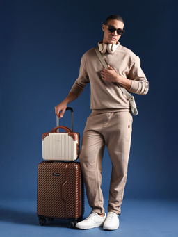 The Bear House - Men Solid Cotton Relaxed Fit Khaki Trackpant