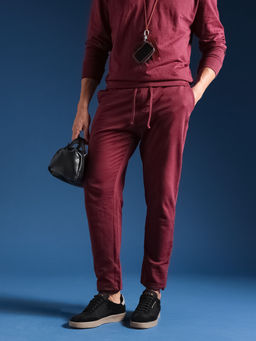 The Bear House - Men Solid Cotton Relaxed Fit Maroon Trackpant