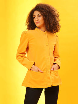 Campus Sutra - Mustard Women Solid Stylish Casual Blazers