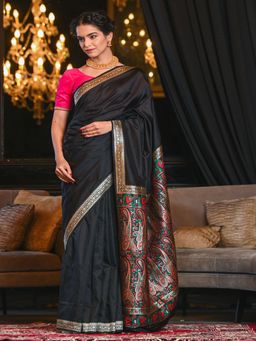 Beatitude - Black Soft Woven Banarasi Saree with Unstitched Blouse