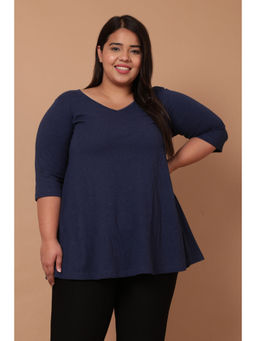 Amydus - Women Plus Size Denim Blue T-Shirt