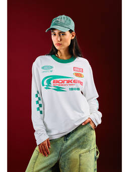 Bonkers Corner - Speedway Long Sleeve White T-shirt