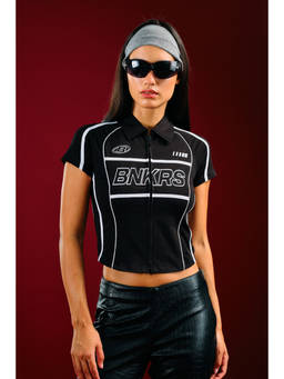 Bonkers Corner - Overdrive Black Zipper Polo T-shirt
