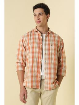 Allen Solly - Men Orange Classic Fit Check Full Sleeves Casual Shirt