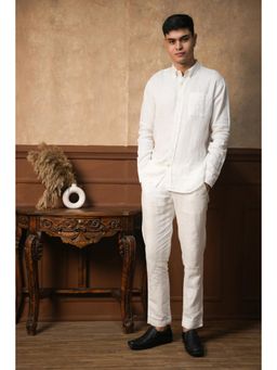 J.LINUM Co - Ivory White Round Pocket Linen Shirt