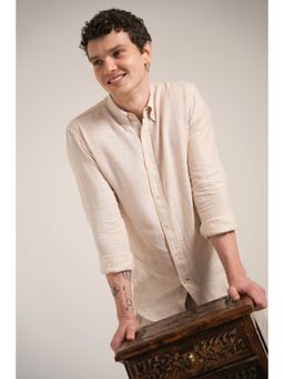 J.LINUM Co - Soft Apricot Stripe Linen Shirt