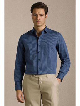 Louis Philippe - Men Navy Blue Stripe Full Sleeves Formal Shirt