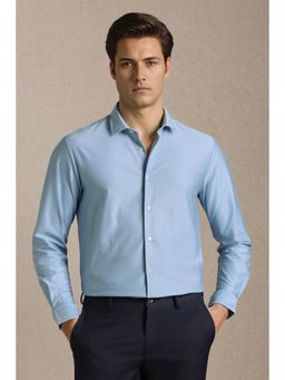 Louis Philippe - Men Light Blue Textured Full Sleeves Formal Shirt