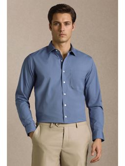 Louis Philippe - Men Blue Solid Full Sleeves Formal Shirt
