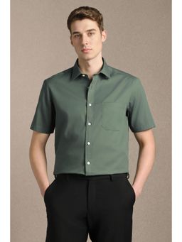 Louis Philippe - Men Green Textured Half Sleeves Formal Shirt