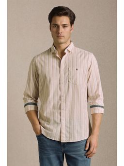 Louis Philippe - Men Beige Stripe Full Sleeves Casual Shirt
